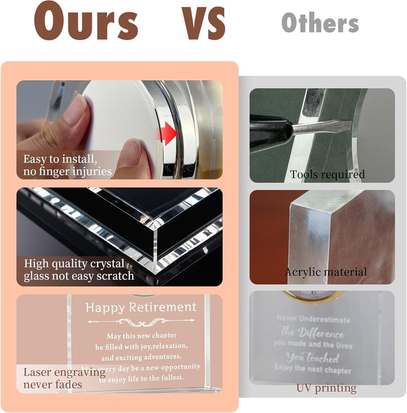 L.Karde Retirement Gift for Women Men Coworker Desk Clock K9 Crystal Keepsakes Retired for Friend Boss for Dad