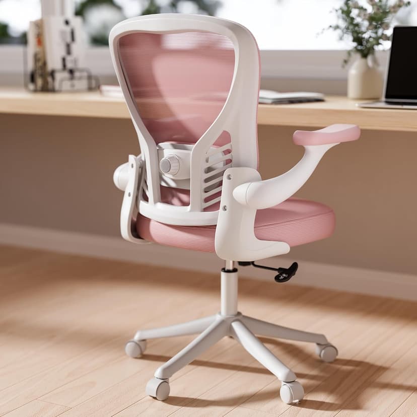 GYI Ergonomic Office Chair, Mesh Desk Chair with Adjustable Lumbar Support and 3D Flip-up Arms, Computer Chair with Wheels, Pink
