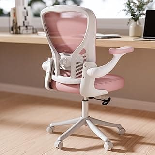 GYI Ergonomic Office Chair, Mesh Desk Chair with Adjustable Lumbar Support and 3D Flip-up Arms, Computer Chair with Wheels, Pink
