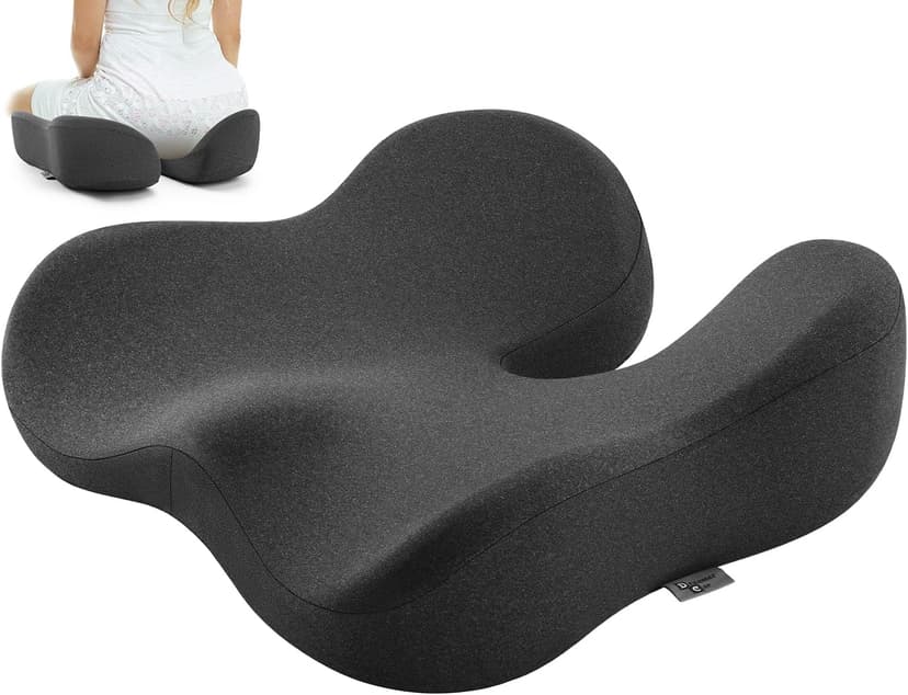 Seat Cushion for Tailbone & Sciatica Pain Relief – Certified & Ergonomist-Designed – Tapered Front Edge Reduces Thigh Pressure – Wide Memory Foam for Office Chair, Car, Wheelchair (Gray)