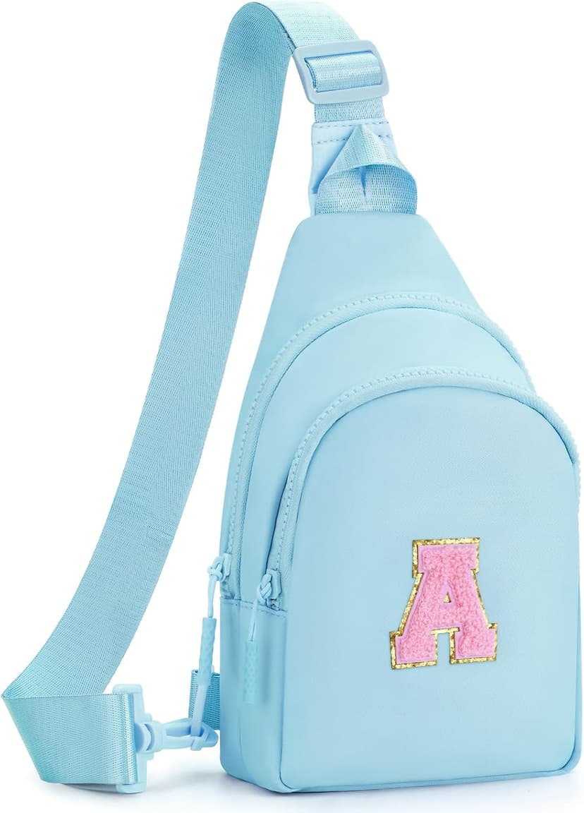 Birthday Gift for Girl Toddler,Sling Bag Fanny Pack Trendy Stuff,Personalized Gifts for 3 4 5 6 7 8 9 10 11 12 13 Year Old Gifts for Teen Girls Kids,Crossbody Initial Bag Purse Blue,A B0FQC9SWK4