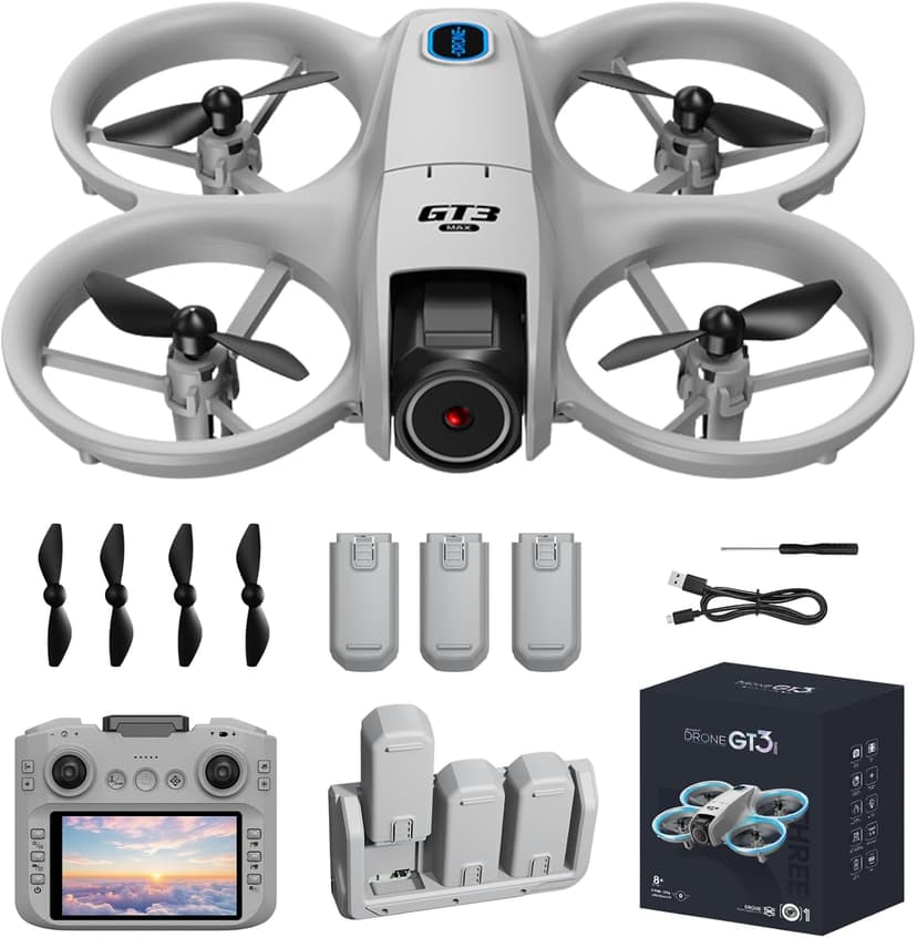 FPV Drone with HD Camera Sceen Remote Controller, Optical Flow Positioning & Intelligent Obstacle Avoidance Mini RC Quadcopter Beginner-Friendly Indoor Outdoor Aerial Photography GT3 Drone for Adults