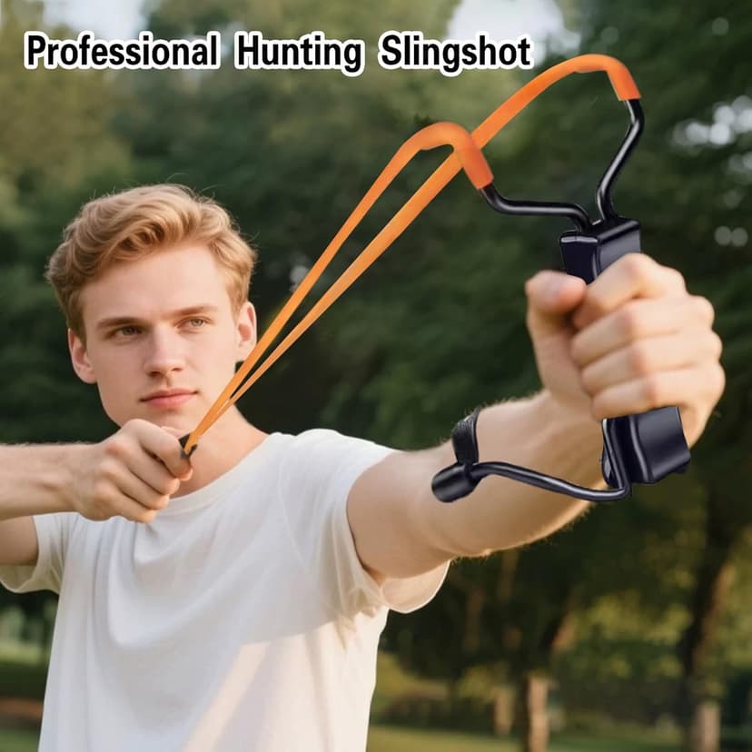 Professional Slingshot Set-A Classic Construction Shooting and Hunting Slingshot with a Sturdy Sling Shot Bow, 2 Packs of Slingshot Ammo,and a Slingshot Band for Adults