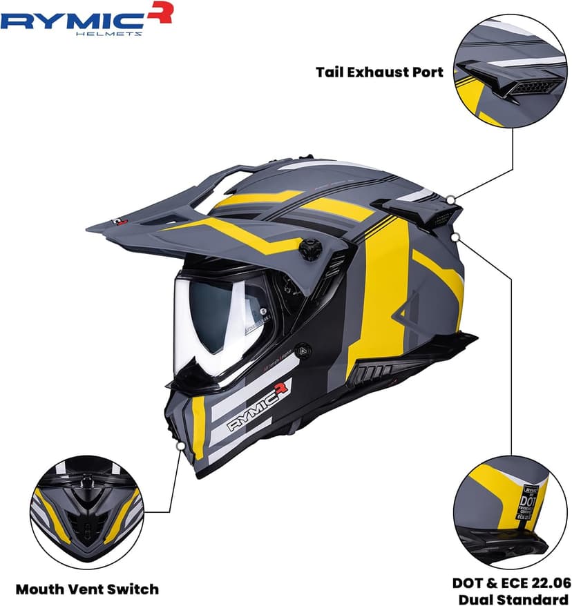 X60 Dual Sport Helmet, Adventure Motorcycle Helmet with Integrated Sun Visor - Off Road Dirt Bike Snowmobile Helmets for Adult DOT & ECE 22.06 Approved