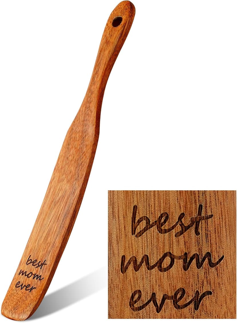 Gifts for Mom from Daughter Son, BEST MOM EVER Teak Wood Spurtle Spatula, Christmas Birthday Mother's Day Gifts, Best Mom Gift, Natural Kitchen Utensils for Sourdough Starter, Mixing, Jar Scraping