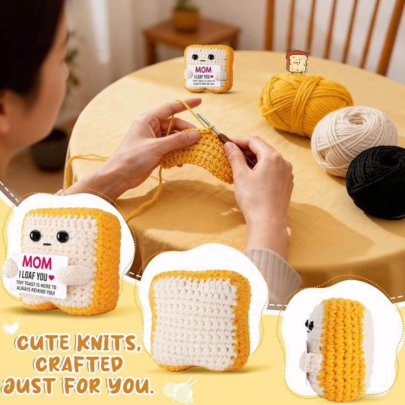 Mothers Day Pun Gift for Mom from Daughter Son- Handmade Cute Loaf Crochet Toast - I Love You Funny Presents for Moms Bonus Mamas Mother-in-Law Birthday, Valentine's Christmas Stocking Stuffers B0F2STWR98