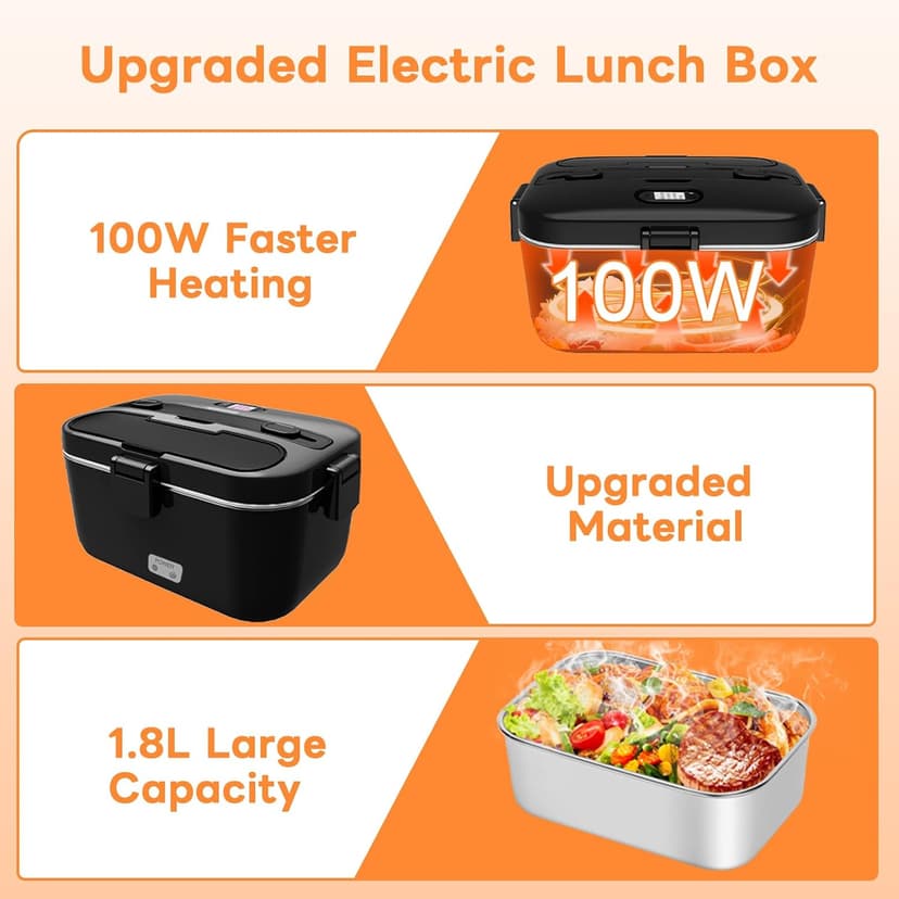 100W Fast Heating, Portable Food Heater for Car, Truck, Office, Work, Travel, Construction Site, Gifts, 12/24V/110-230V DUPASU Electric Lunch Box Food Warmer, 1.8L Heated Lunch Box for Adults B0DXYYP427