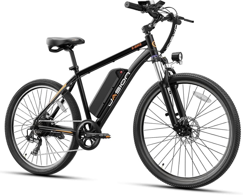 Jasion EB5 Electric Bike for Adults with Peak 1000W Brushless Motor, 40Miles 20MPH Commuting Electric Mountain Bike with 360Wh Removable Battery, 7-Speed, 26" Tires and Front Fork Suspension