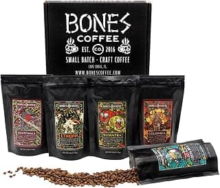 Bones Coffee Company NEW World Tour Sample Pack, Single-Origin Flavored Coffee Low Acid Medium Roast Arabica Beans Specialty Coffee Gifts Compatible Auto Drip and French Press, 4 oz Pack of 5 Ground B0BBY6V5T3