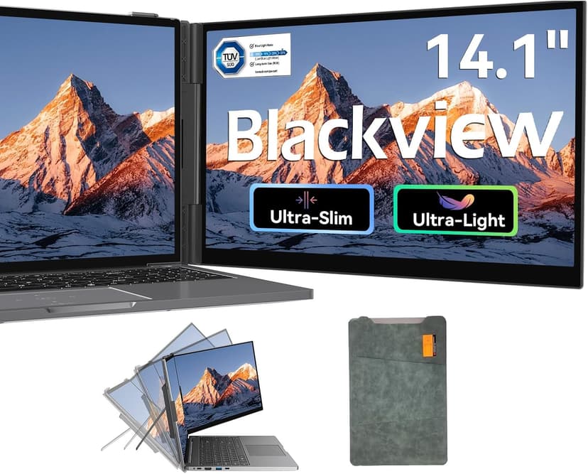 Blackview Laptop Screen Extender, 1.3lbs Ultra-Light & 0.17" Ultra-Slim, 14" FHD 1080P IPS Portable Laptop Monitor Extender, Travel Dual Monitor for 13-17",Plug & Play for Windows/Mac/Android/Switch