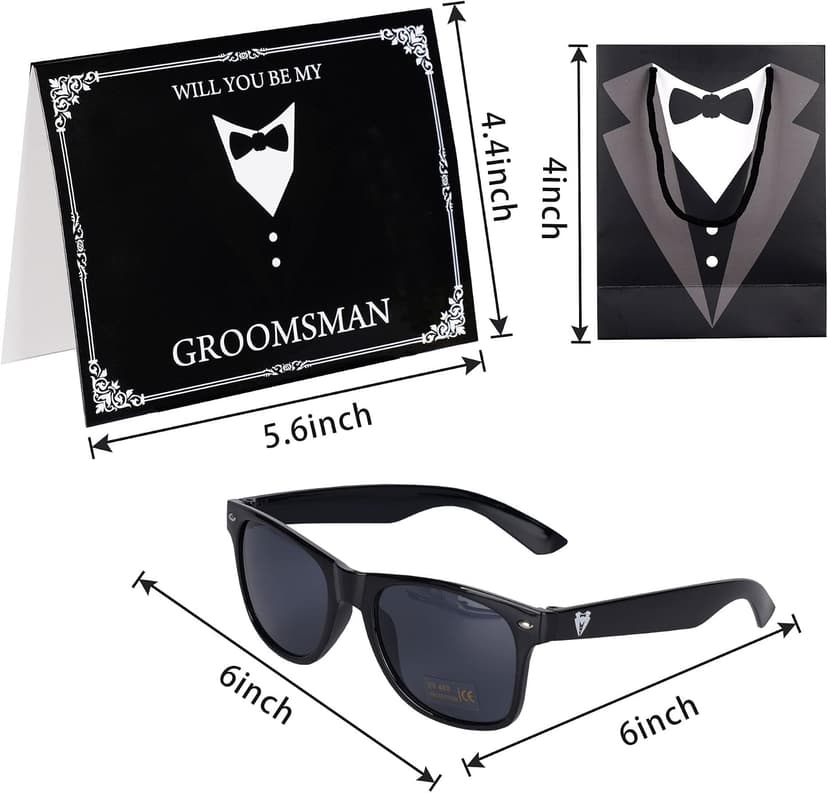 6 Pieces Groomsmen Gifts Set : 1 Pcs 8oz Stainless Steel Tuxedo Flask 1 Pcs Poker Bottle Cap Opener 1 Pcs Groomsmen Gauge Glasses 1 Pcs Sunglasses 1 Pcs Card 1 Pcs Groomsmen Gift Bags for Wedding B0C2Y9C42C