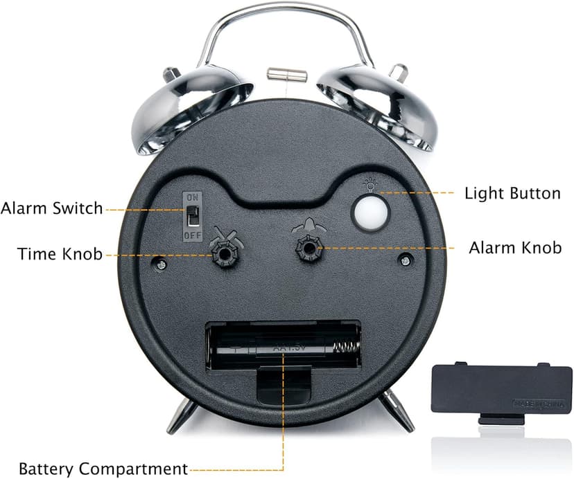 Peakeep Loud Alarm Clock for Heavy Sleepers Adults, Metal 4.5 Inches Twin Bell Battery Operated Analog Alarm Clocks for Bedrooms Decoration (Jewel Blue)