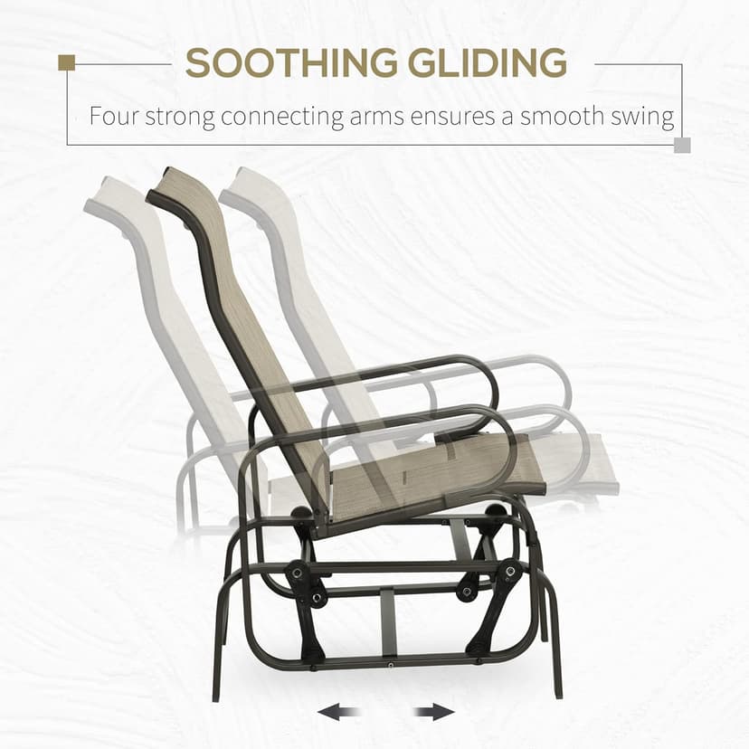 Outsunny Outdoor Glider Chair, Gliders for Outside Patio with Smooth Gliding Mechanism and Lightweight Construction for Backyard, Tan