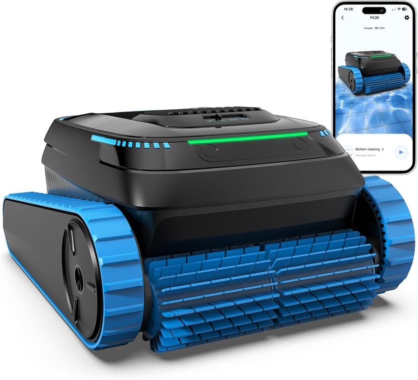 Cordless Robotic Pool Cleaner, 5,000 GPH with 150μm Filter, Floor/Wall/Waterline Cleaning, Smart Zigzag Navigation, 5,200mAh Battery, App-Controlled Presets for Inground & Above Ground Pools
