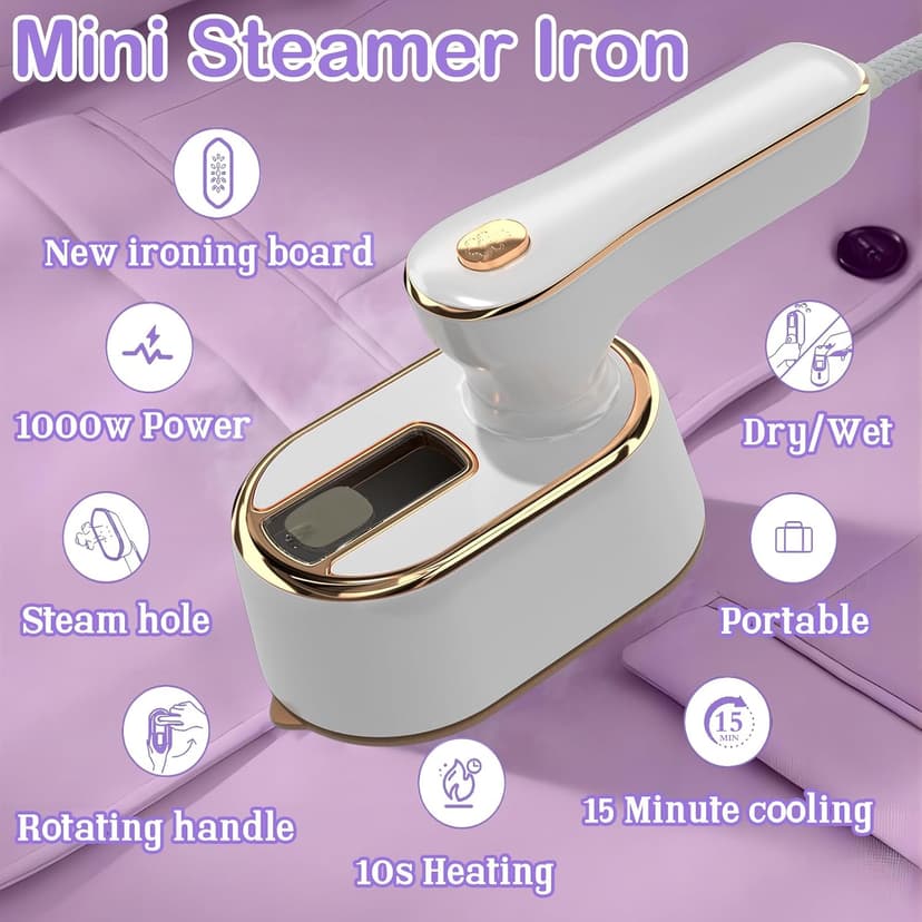 Travel Steamer Iron for Clothes Mini - Portable Ironing Machine Travel Small Size Portable Steamer Travel College Dorm Home Essentials (White)