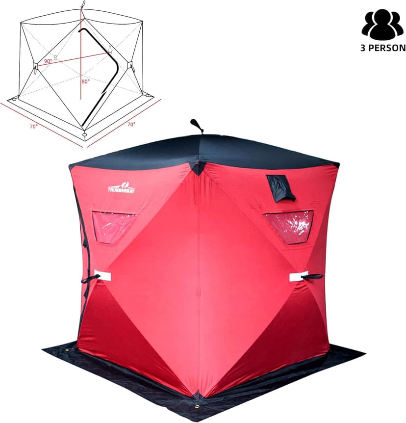 THUNDERBAY Ice Cube 2-4 Man Portable Ice Shelter, 24/34 Square Feet of Fishable Area, Portable 2-3 Person Ice Shanty
