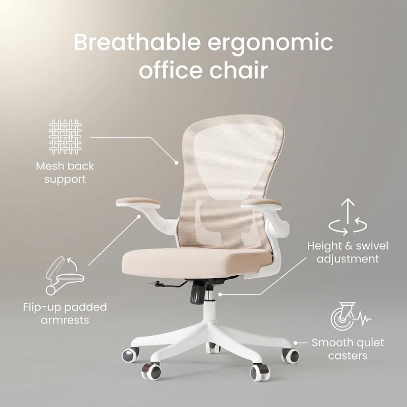 Ergonomic Office Chair with Adjustable Lumbar Support & Flip-Up Armrests - High Back Computer Desk Chair with Thickened Seat Cushion, Rolling Wheels for Home/Office Study Work