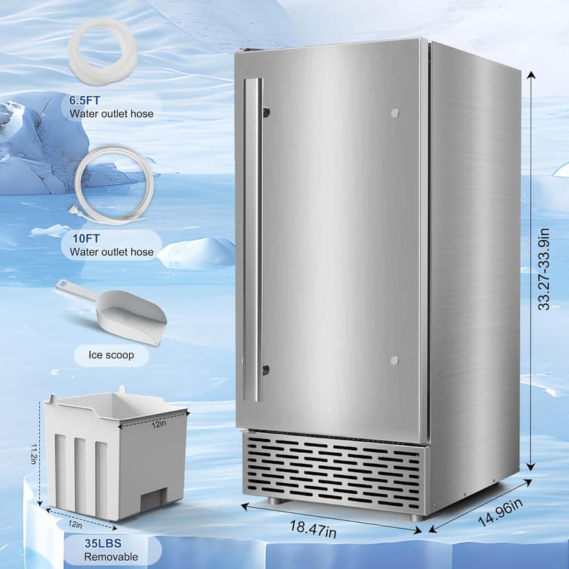 Under Counter Ice Maker, Ice Maker Machine Commercial, 120Lbs/24H with 35lbs Storage Bin, 40Pcs Cubes in 10Mins, Built in Ice Machine for Home Office Commercial