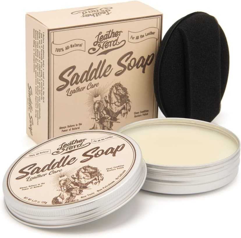 Saddle Soap for Leather, Leather Nerd Leather Cleaner Conditioner for Boots, 4.23 Oz with Sponge, All-Natural Protect Soften and Restore Shoes, Jackets, Purses, Gloves, Vinyl, and Leather Products