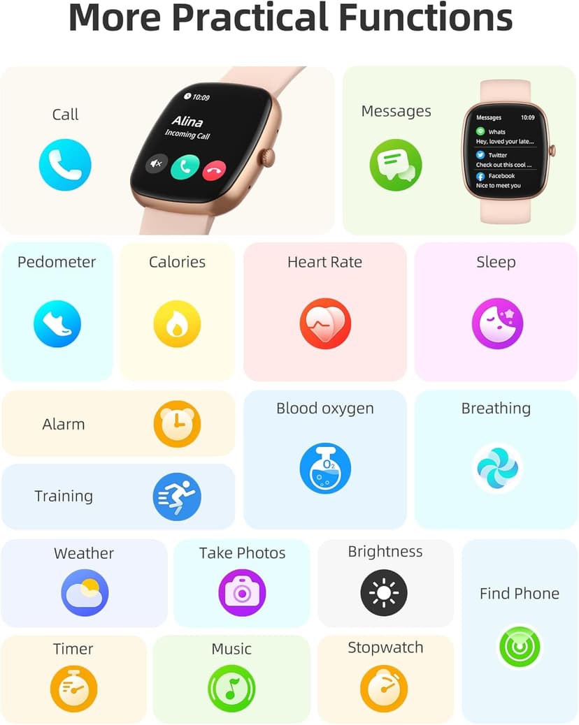 Parsonver Smart Watch for iOS and Android Phones(Answer/Make Calls), HD Screen Watches for Women, IP68 Waterproof Fitness Tracker Watch with Heart Rate Sleep Monitor, Steps Calories Counter, Rose Gold