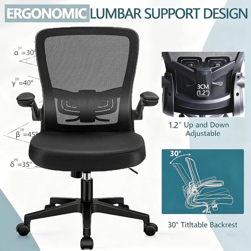 KLASIKA Desk Chairs with Wheels, Ergonomic Mesh Office Chair Adjustable Height and Swivel Lumbar Support Home Office Chair with Flip Up Armrests (8PK)