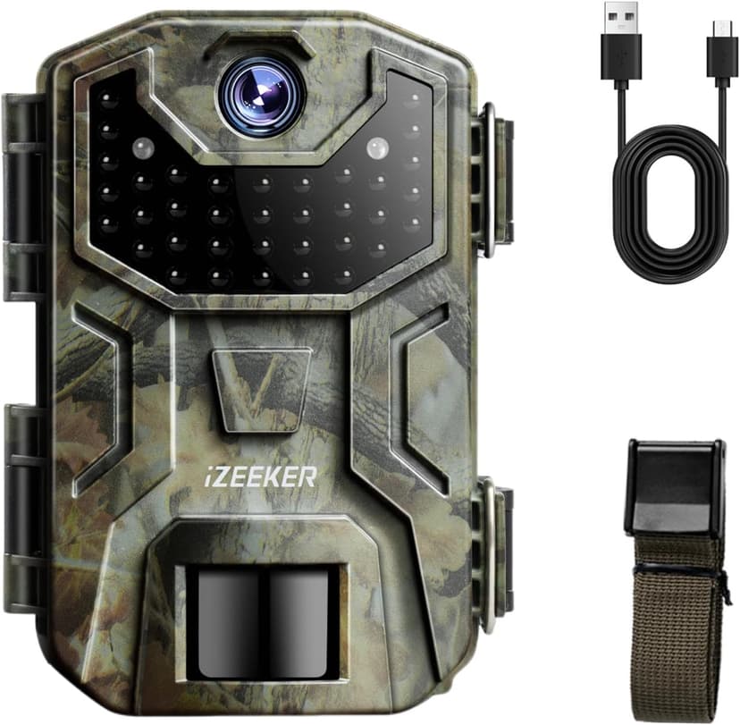 iZEEKER Trail Camera, HD Game Camera with 940nm No Glow Night Vision Motion Activated 0.2s Trigger Time, Hunting Camera No WiFi, IP66 Waterproof for Wildlife Monitoring Outdoor Security Deer Scouting