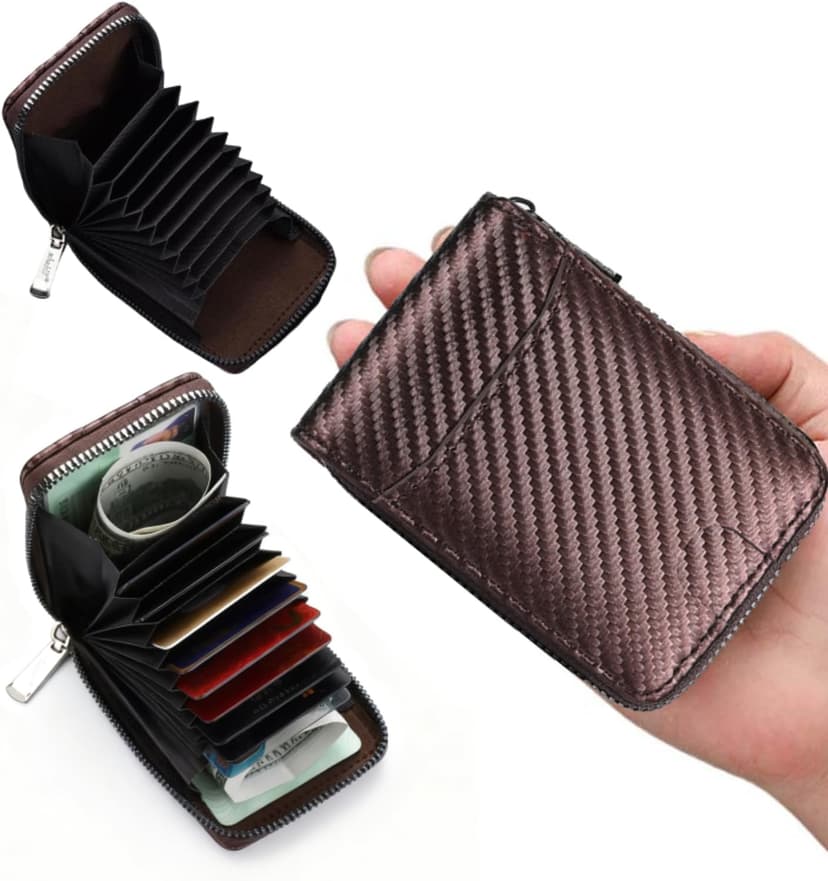 Generic Leather Wallets for Men, Slim Zipper Card Holder Wallet, Compact Bifold Wallet, Small Travel & Business Wallet for Men, Gifts for Husband Dad, Brown