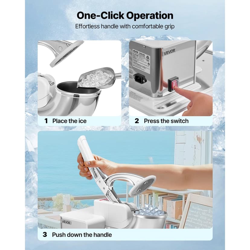VEVOR 110V Commercial Ice Crusher 661LBS/H, ETL Approved 300W Electric Snow Cone Machine with Dual Blades, Stainless Steel Shaved Ice Machine with Safety On/Off Switch for Family, Restaurants, Bars