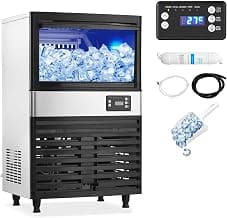 Commercial Ice Maker Machine, 150lbs/24H, 30 Lbs Ice Storage Bin, Fast Making Ice in 5-15 Mins, Auto-Clean, Timer Function, Freestanding or Undercounter for Restaurant,Coffee Shop, Food Truck and Bar