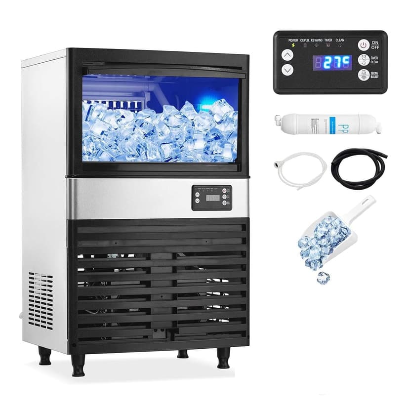 Commercial Ice Maker Machine, 150lbs/24H, 30 Lbs Ice Storage Bin, Fast Making Ice in 5-15 Mins, Auto-Clean, Timer Function, Freestanding or Undercounter for Restaurant,Coffee Shop, Food Truck and Bar