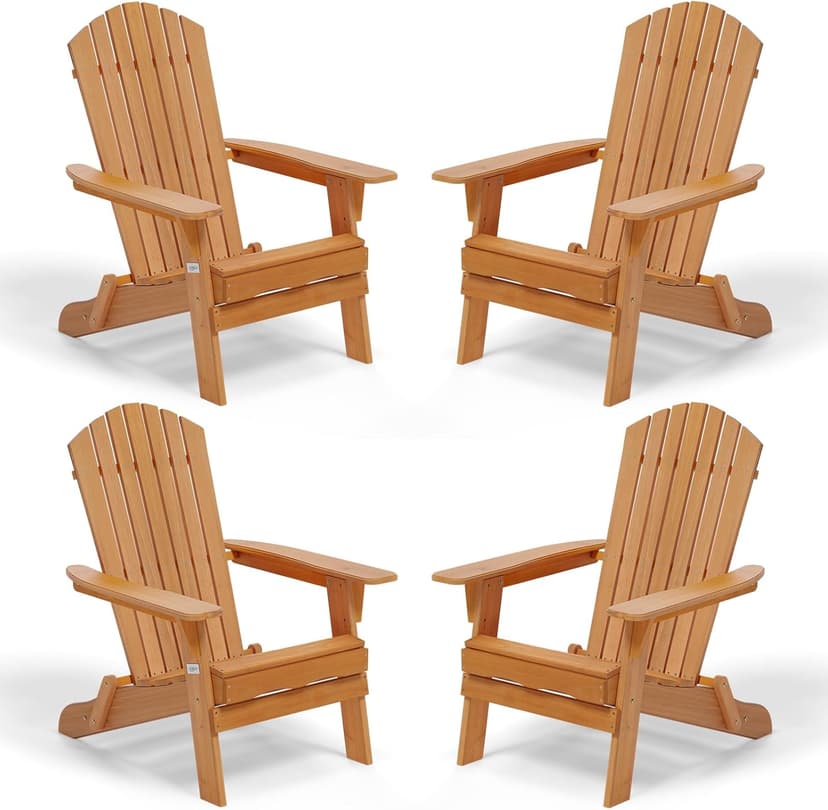 VINGLI Folding Adirondack Chairs Set of 4, Wood Adirondack Chair for Outdoor, Foldable Fire Pit Chairs for Patio, BBQ, Porch, Yard, Pool