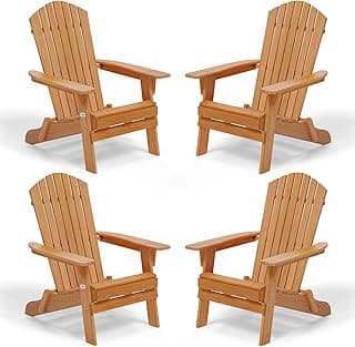 VINGLI Folding Adirondack Chairs Set of 4, Wood Adirondack Chair for Outdoor, Foldable Fire Pit Chairs for Patio, BBQ, Porch, Yard, Pool
