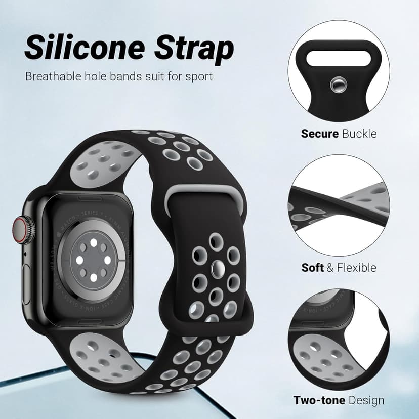 5 Pack Sport Bands Compatible with Apple Watch Band 44mm 45mm 46mm 42mm 41mm 40mm 38mm 49mm for Men Women, Breathable Silicone Wrist Strap for iWatch Series 11 10 9 8 7 6 5 4 3 2 1 SE3 2 1 Ultra3 2 1