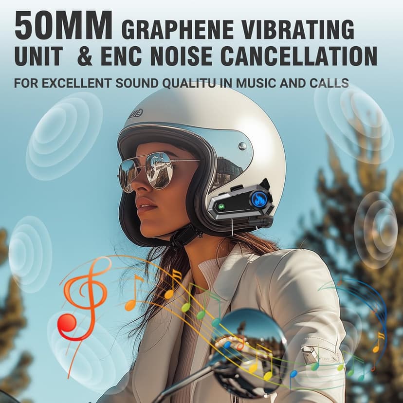 C9 Motorcycle Helmet Bluetooth Headset, V5.4 Helmet Speakers with 2 Type Mics, 2-Way Intercom/Music Sharing/IPX6 Waterproof/Intelligent Noise for Ski/Dirtbike/Snowmobile, Helmet Accessories