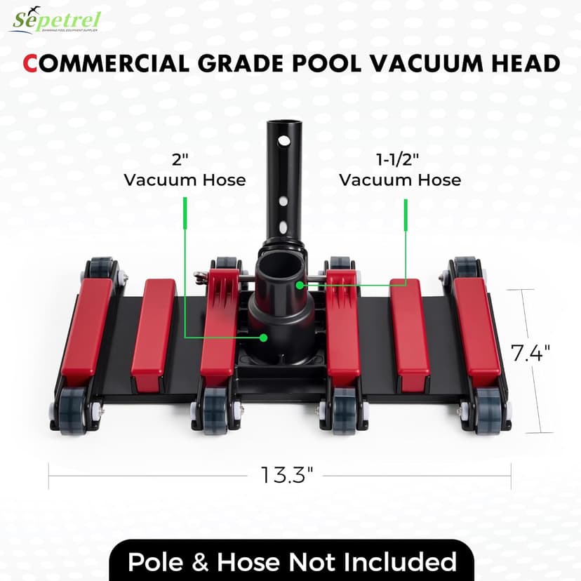 Sepetrel Commercial Grade Pool Vacuum Head with Wheels,14" Extra-Wide & Weighted Flexible Heavy-Duty Vac Cleaner for Effortless, Deep Cleaning