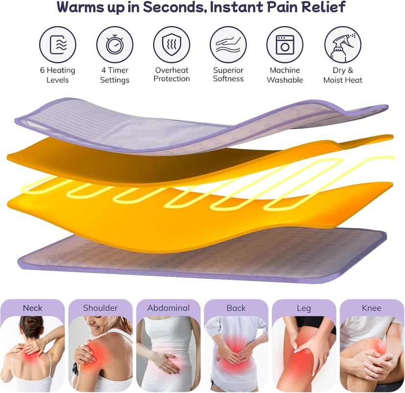 Heating Pad for Period Cramps, Upgraded Wrap Heating Pad for Back Pain Relief, Large 12''x 24''Heat Pad +26" Belt Adjustable 4 Timer 6 Heat Level Auto Shut Off, Christmas Birthday Gifts for Women Mom B0FK5CJXRX