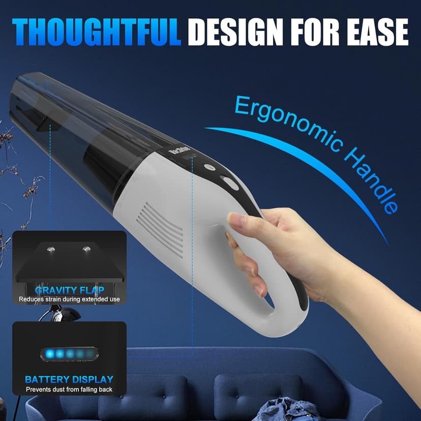 VACDRIVE Car Vacuum Handheld Cordless Car Vacuum Cleaner for Drivers, Office, Home & Pet Hair, with True Brushless Motor, Ultra-Strong Suction, Rechargeable Battery&Big Dust Cup, Type-C Fast Charging