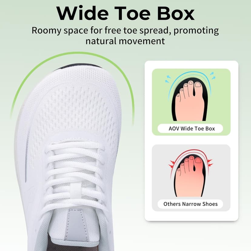 AOV Wide Toe Box Running Shoes Women Arch Support Walking Sneakers for Plantar Fasciitis Athletic Tennis Orthotic Shoes for Workout Gym Black Size 8