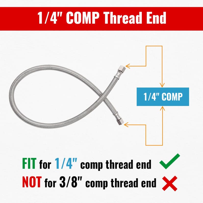 SUNGATOR 5 Feet Refrigerator Water Line, 1/4" Comp X 1/4" Comp Ice Maker Hose, 5 Feet Stainless Steel Braided Ice Maker Water Supply Line with A Wrench and Sealing Tape (1 Pack)