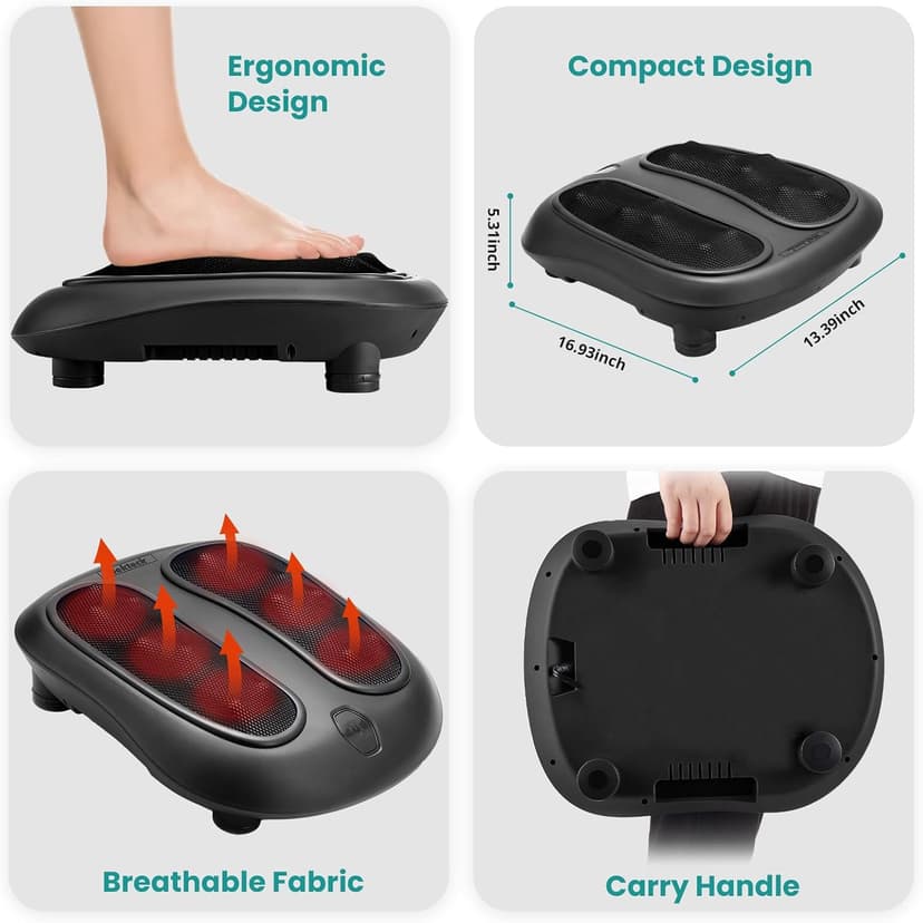 Shiatsu Heated Electric Kneading Foot Massager Machine for Plantar Fasciitis, Built-in Infrared Heat Function and Power Cord Nekteck Foot Massager with Heat, HSA Eligible FSA Massage Tools Gifts B06WGP2CVL