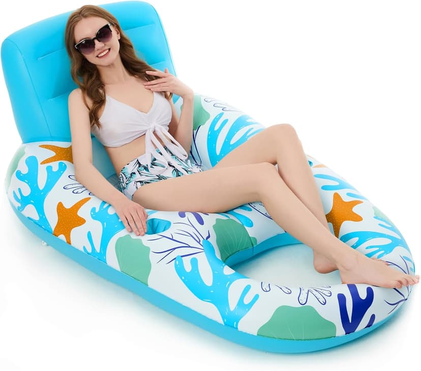 Jasonwell Inflatable Pool Float Adult - Pool Floaties Lounger Floats Raft Floating Chair Water Floaties for Swimming Pool Lake Lounge Float with Cup Holders Beach Pool Party Toys for Adults