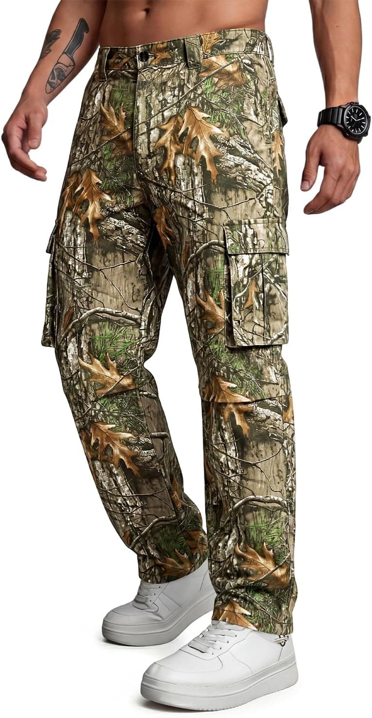 GINGTTO Men's Hunting Pants Camo Cargo Tactical Pants Lightweight Insulated Clothes Brush