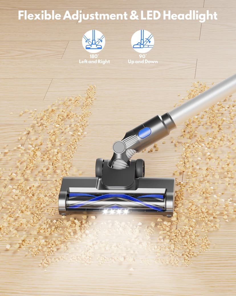 Cordless Vacuum Cleaner, Power Suction Stick Vacuum Cleaners with 2200 mAh Battery,8-in-1 Lightweight Self-Standing, 35 Mins Runtime for Home Hard Floor Low-Pile Carpet Pet Hair