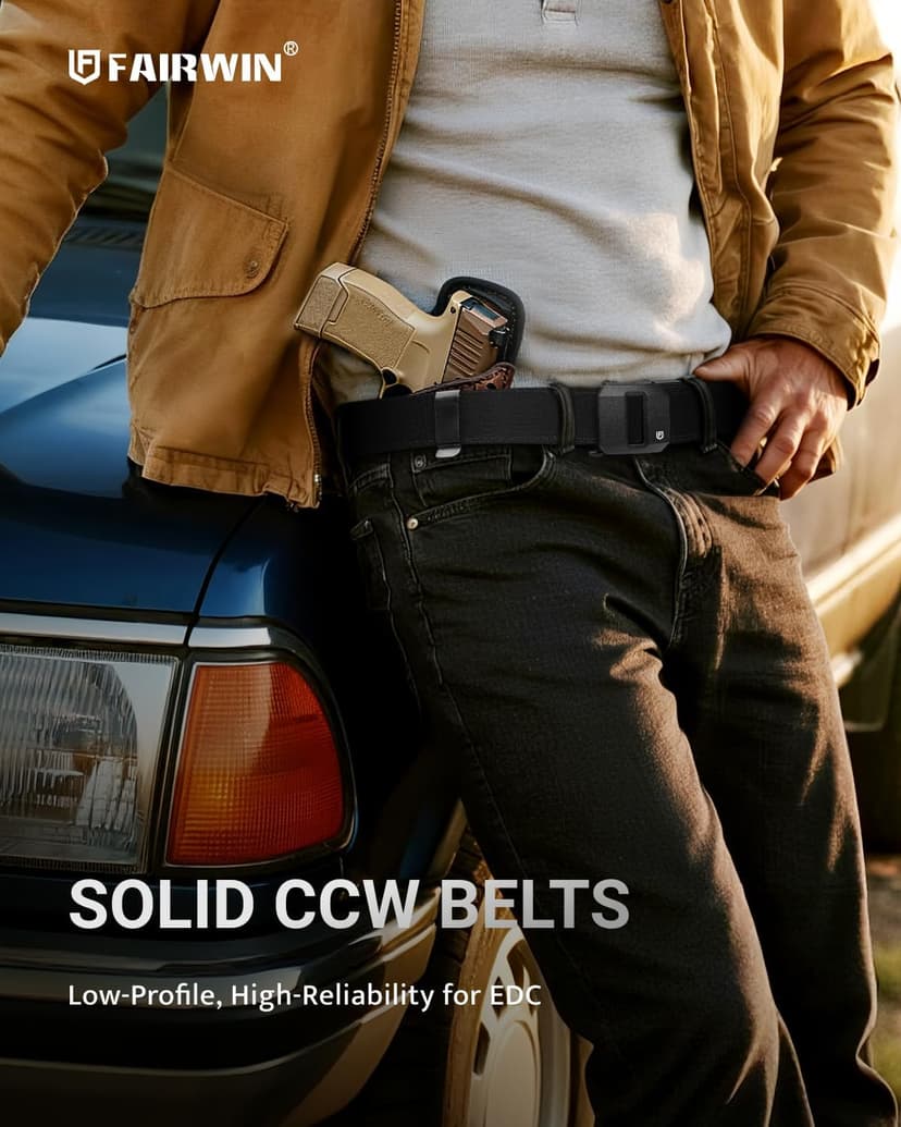 FAIRWIN Tactical Gun Belt, Ratchet CCW EDC Stiff Heavy Duty Work 1.5" Battle Concealed Carry Rigid Patented Nylon Men Belts