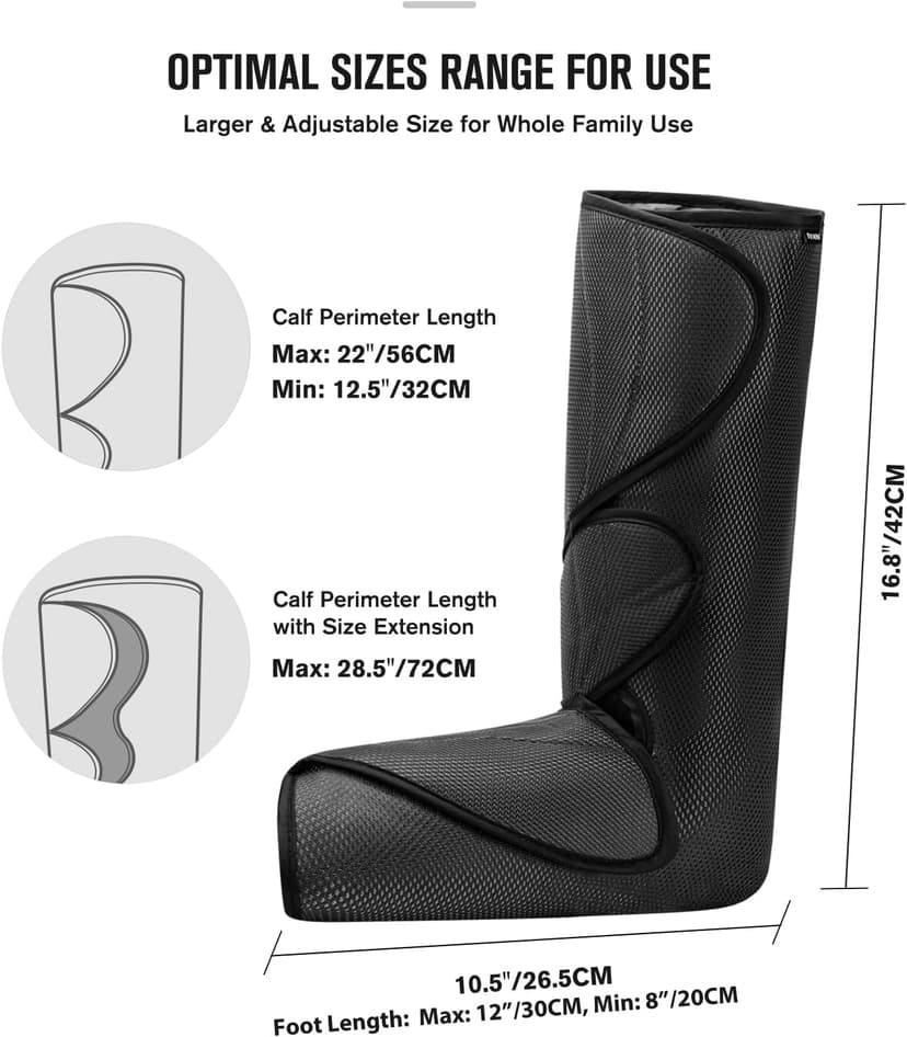 FIT KING Leg Massager for Circulation and Pain Relief, Air Compression Leg and Foot Massager to Relieve Pain Swelling Edema with 2 Size Extensions- Great Gift for Wife Mom and Friend