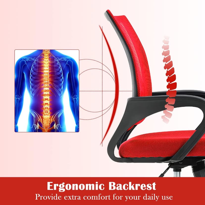 Office Chair, Desk Chair with Lumbar Support Arms, Adjustable Computer Chair with Breathable Mesh Backrest, Home Office Desk Chairs for Student, Adults, Study, Dorm, Comfortable Office Chair(Red)