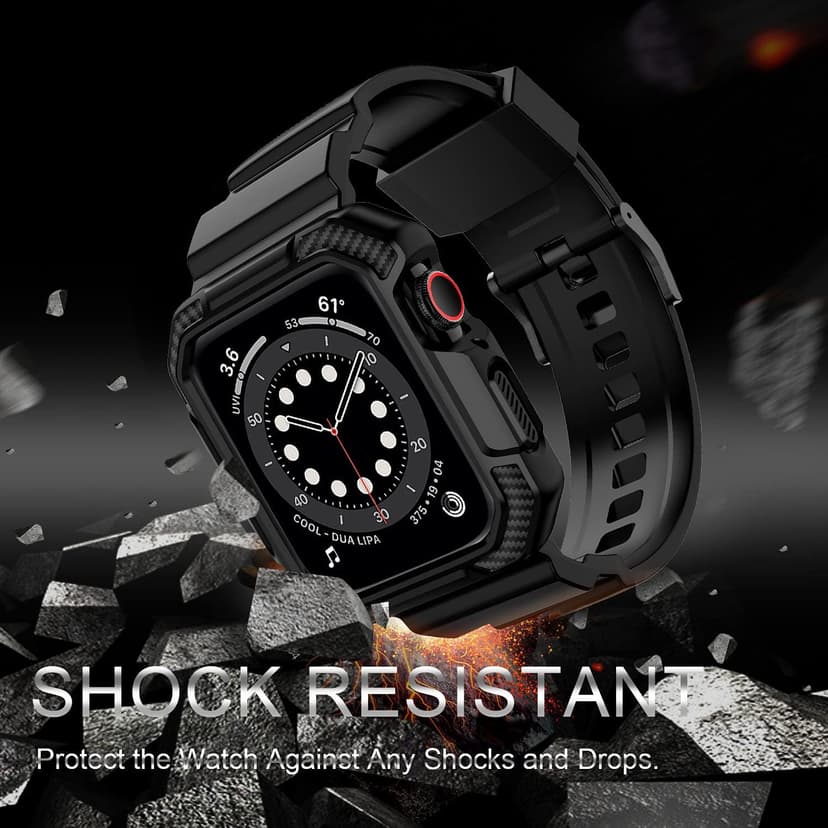 OROBAY Rugged Band Compatible with Apple Watch Band 45mm/44mm/42mm with Case, Shockproof Strap for iWatch SE3 SE2 SE Series 9/8/7/6/5/4/3/2/1 with Bumper Case Cover Men Women, Matte Black