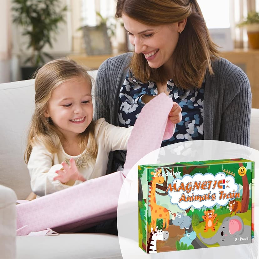 Zeoddler Toys for Toddlers, 11 Magnetic Wooden Animals Train Set, Montessori Toys for Toddlers, Preschool Learning Activities for Kids, Birthday Gifts for Boys, Girls