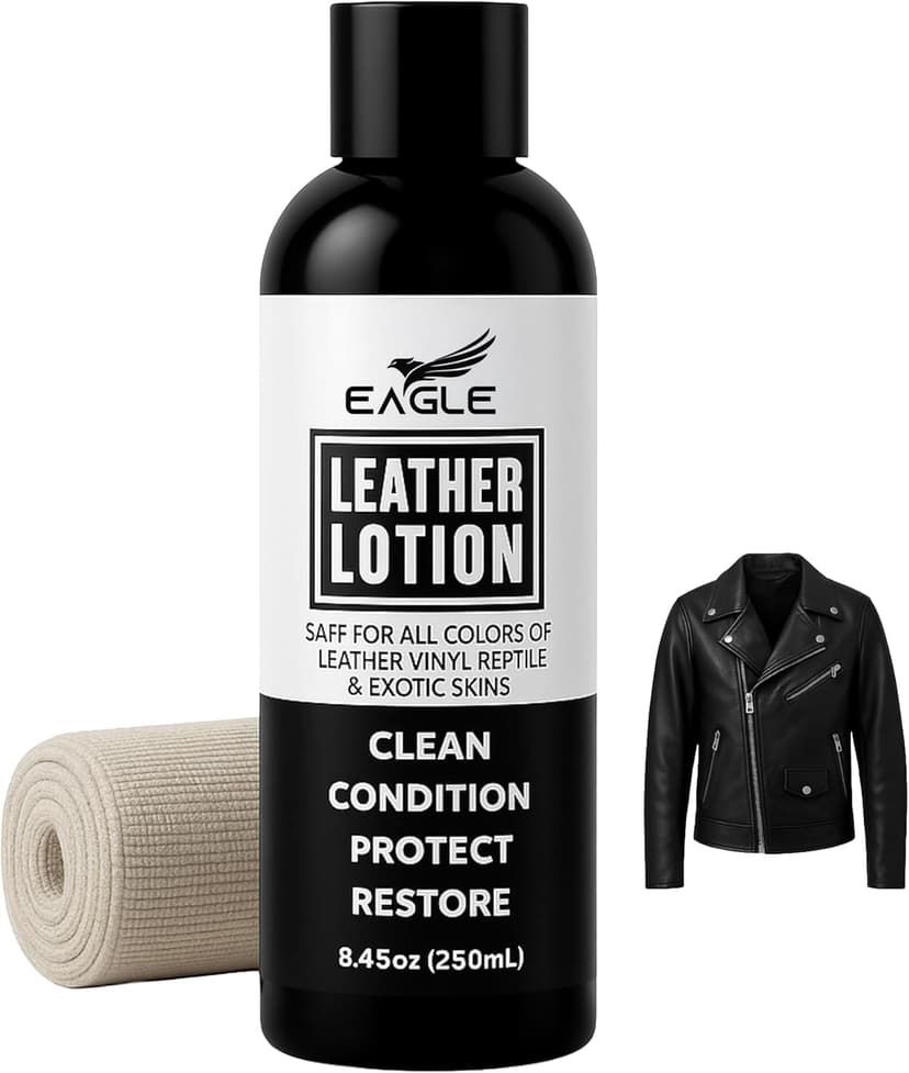 Eagle Leather Jacket Conditioner- Leather Lotion with Cloth for Boots, Jackets, Purses, Handbags & Bags – Lanolin & Natural Oils to Clean, Condition, Restore & Protect All Leather Colors