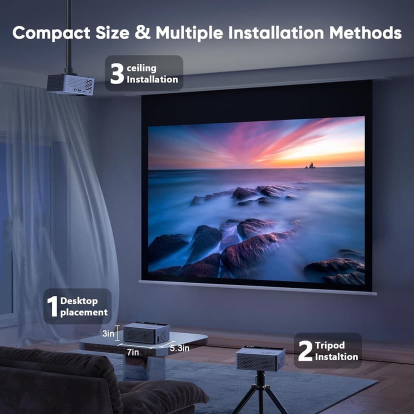 TMY Mini Projector, Upgraded Bluetooth Projector with Screen, 1080P Full HD Portable Projector, Movie Projector Compatible with TV Stick Smartphone/HDMI/USB, indoor & outdoor use